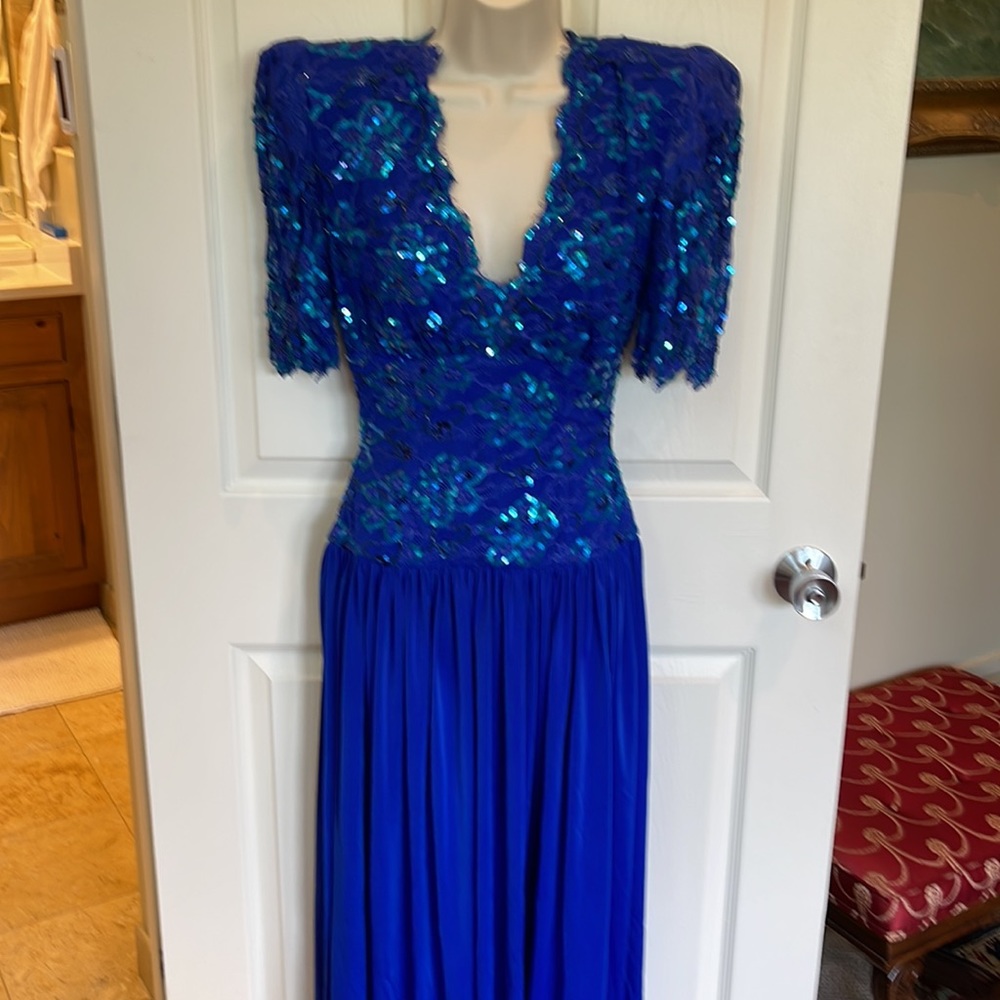 VINTAGE (80s) Blue Sequined Formal Gown / Dress